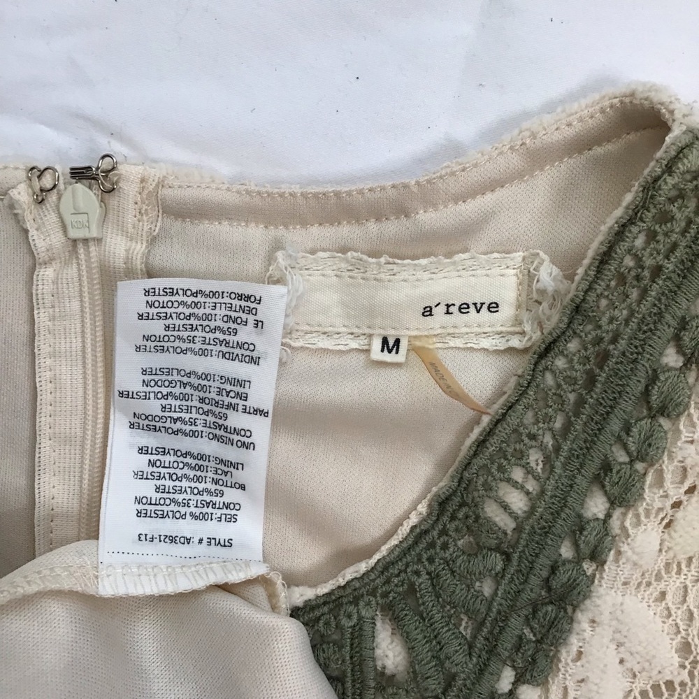 A'Reve Women Chic Sheer Cream Dolly/Olive Lace Detail Brown Ruffle Tier Dress M - Picture 10 of 11